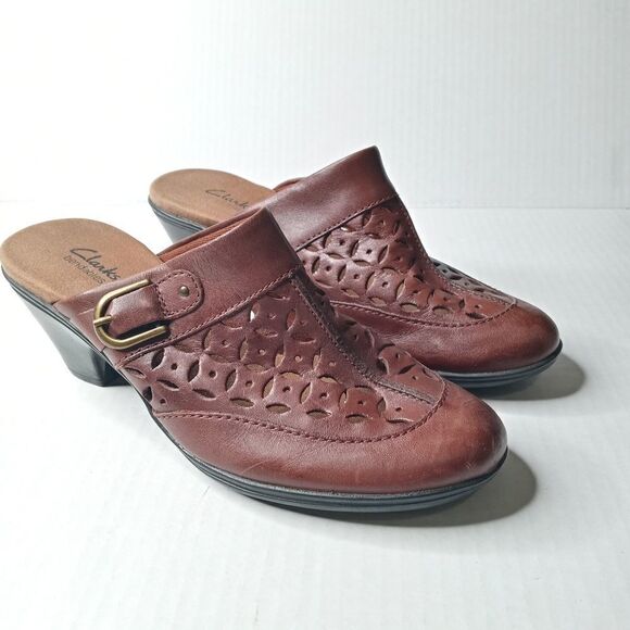 Clarks brown leather mules size 6.5 - Picture 2 of 11
